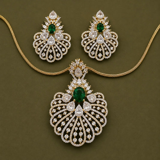 Royal Plumage American Diamond Pendant Set
