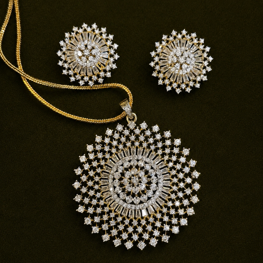 Floral Sphere American Diamond Pendant Set