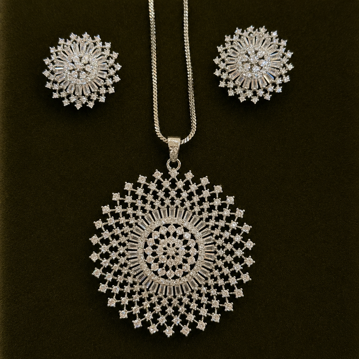 Floral Sphere American Diamond Pendant Set