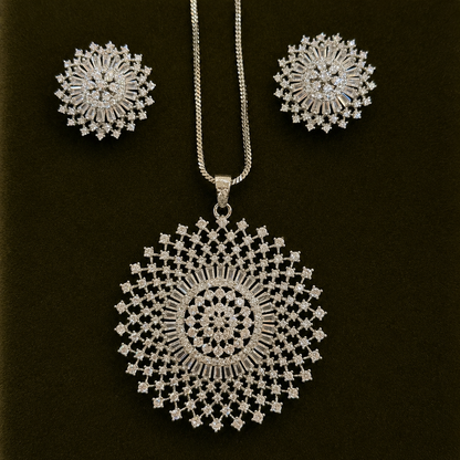 Floral Sphere American Diamond Pendant Set