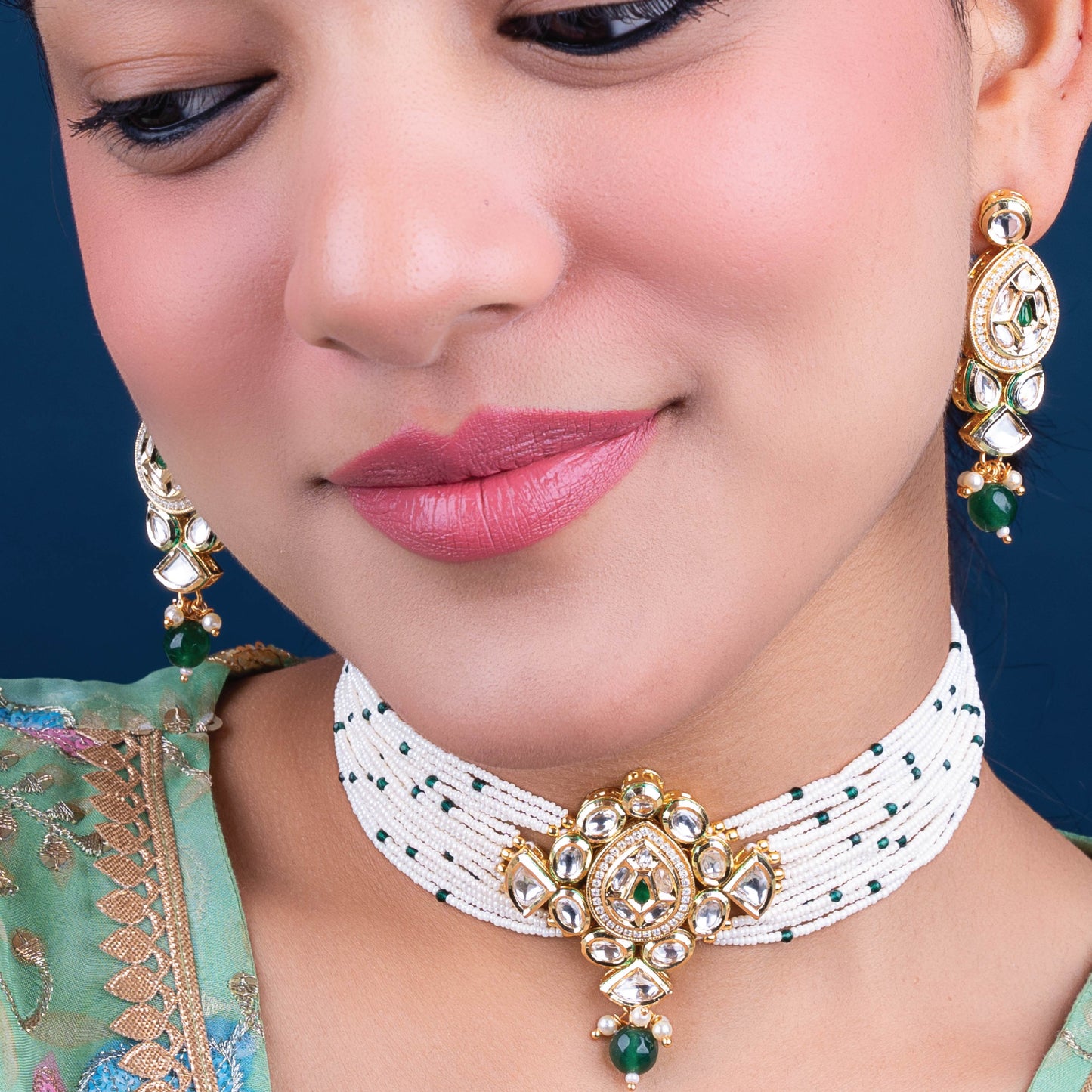 Emerald Pearl Kundan Choker Set