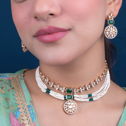 Emerald Petal Pearl Kundan Choker