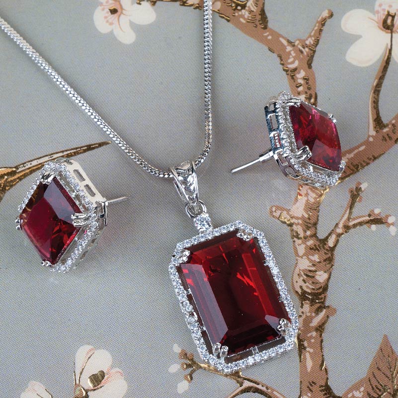 Mono-gem American Diamond Pendant Set