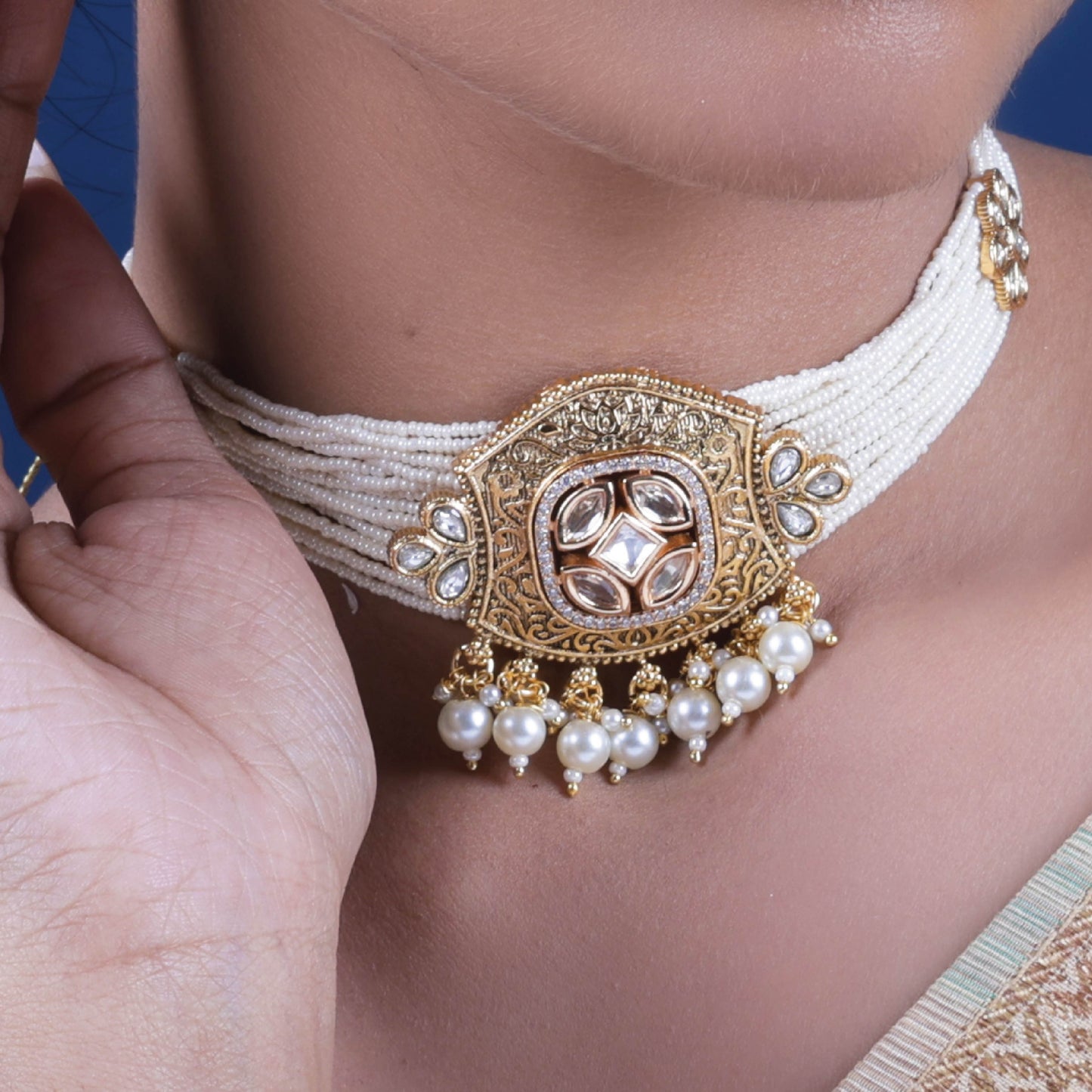 Pearl Lustre Kundan Choker Set