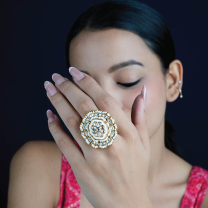 Ivory Bloom Kundan Ring