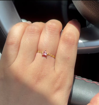 Pink Heart Chain Ring