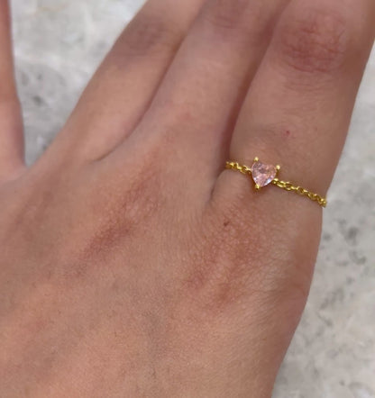 Pink Heart Chain Ring
